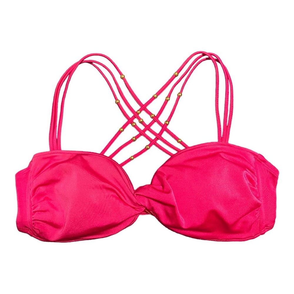 Bongo Hot Pink Beaded Criss Cross Bikini Top XL